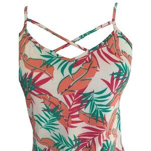 Poof New York Womens Top Size Medium Multicolor Palm Leaves Spaghetti Straps NWT
